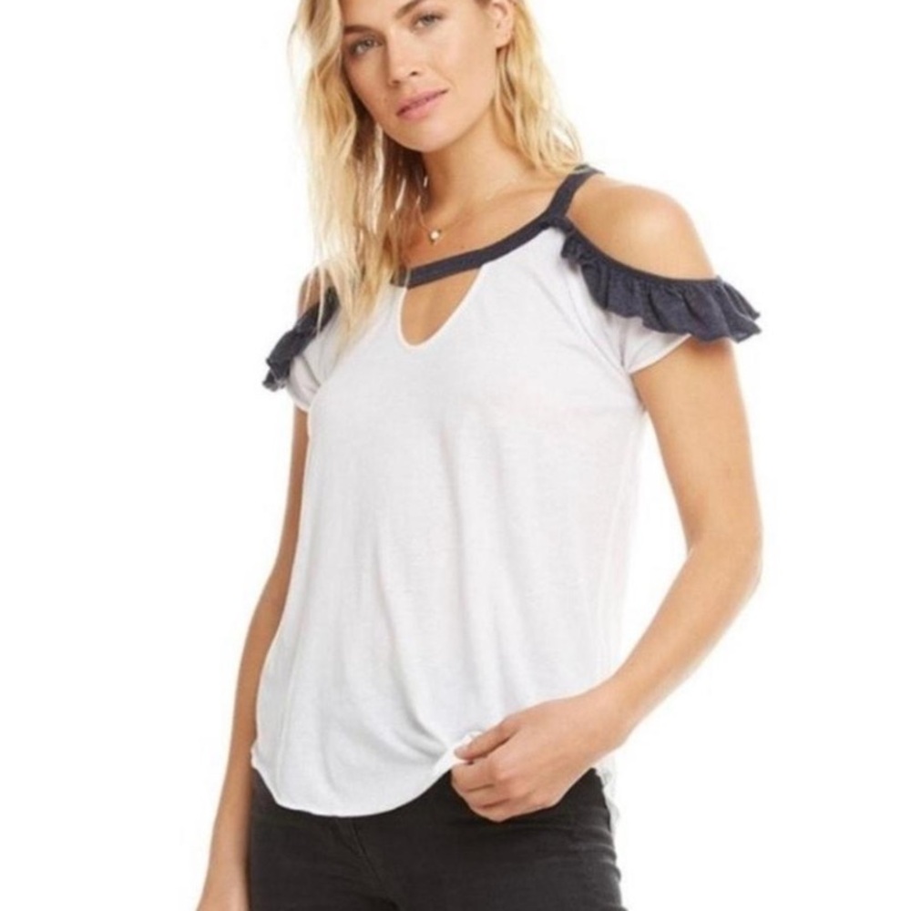Chaser Cold Shoulder Ruffle Tee -Size Medium